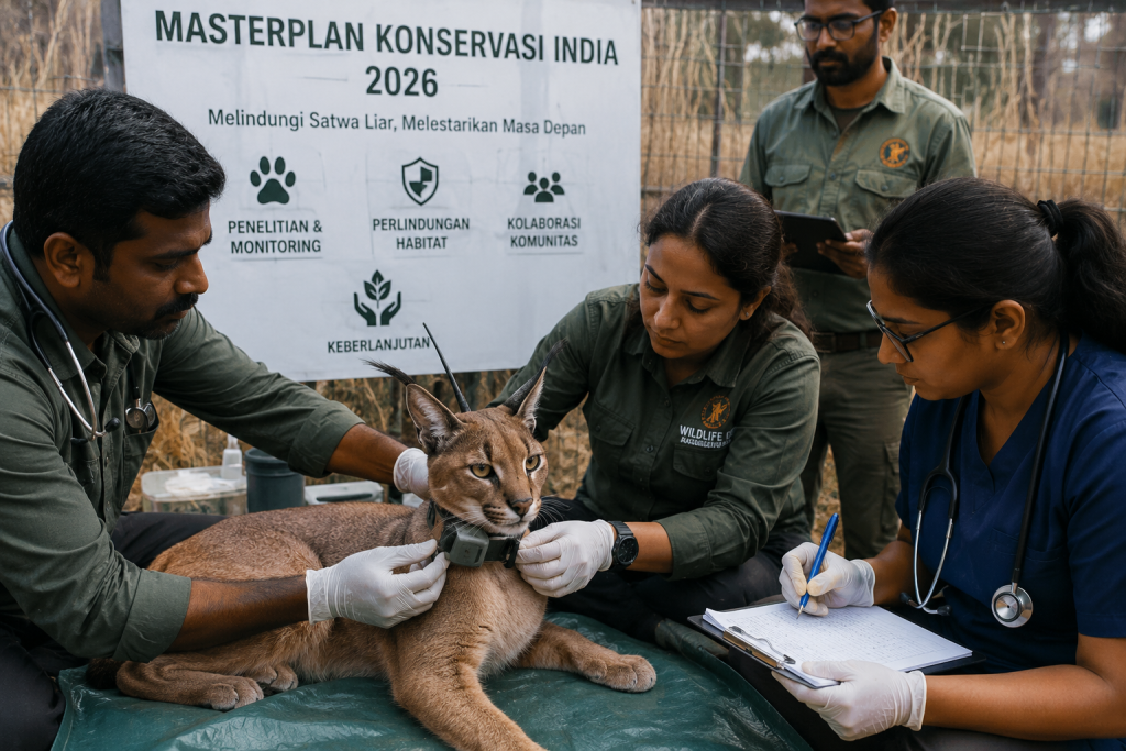 Caracal Asia Nyaris Punah di India Ternyata Masih Ada, Ini Faktanya 6 Peneliti memasang GPS collar pada caracal.