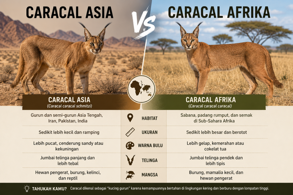 Caracal Asia Nyaris Punah di India Ternyata Masih Ada, Ini Faktanya 7 Perbandingan caracal Asia dan Afrika.