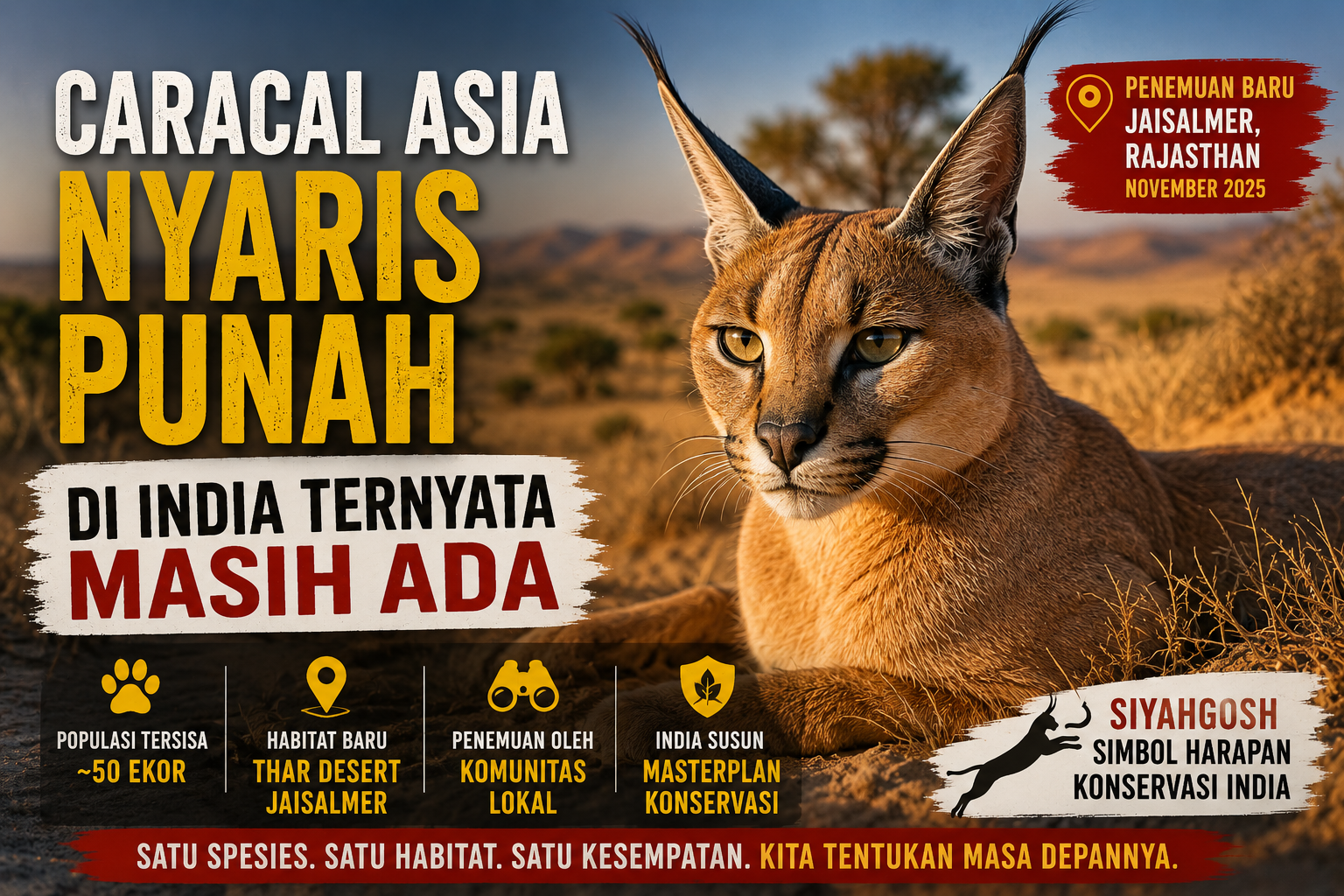 Caracal Asia Nyaris Punah di India Ternyata Masih Ada, Ini Faktanya