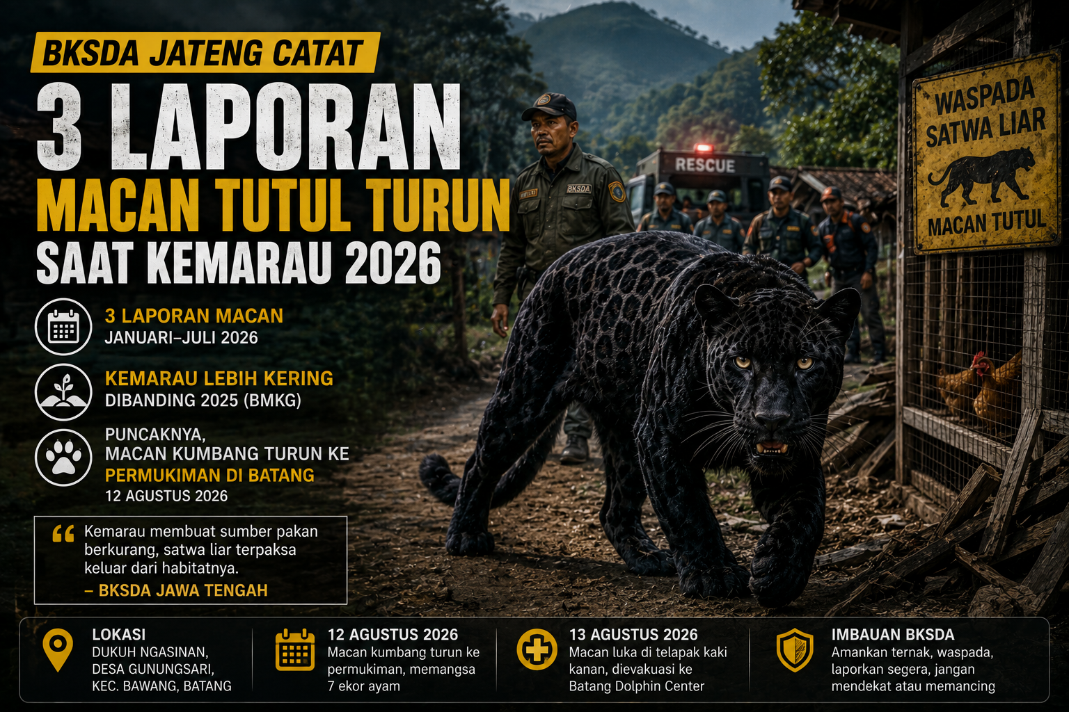 BKSDA Jateng Catat 3 Laporan Macan Tutul Turun Saat Kemarau 2026