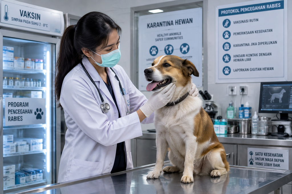 RUU Perlindungan Hewan Setahun Masuk Prolegnas, Ini Progresnya 3 Dokter hewan memeriksa kesehatan hewan domestik dalam kerangka pencegahan penyakit zoonosis dan target bebas rabies 2030.