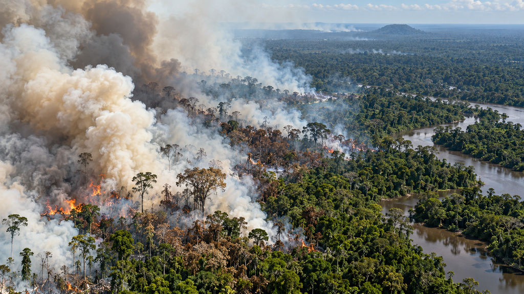 Awas, Karhutla 2026 Bakar 11,4 Ribu Hektare Habitat Satwa Ikonik 3 Kepulan asap tebal membubung dari kanopi hutan hujan tropis dataran rendah akibat kebakaran lahan yang diperparah El Nino.