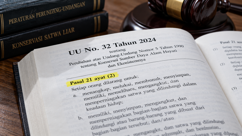 Orangutan Terdesak Api, 51 Individu Dievakuasi di Kalimantan Barat 11 Tampilan jarak dekat (macro) buku Undang-Undang Konservasi Sumber Daya Alam yang terbuka pada pasal larangan membunuh satwa dilindungi.